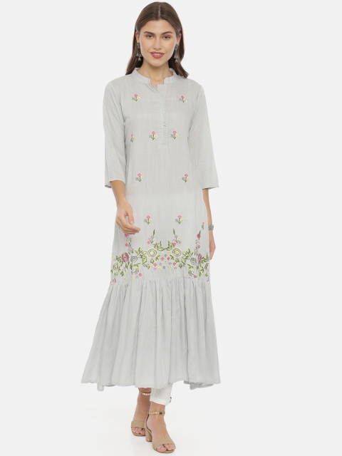 

Neerus Women Grey Embroidered A-Line Kurta