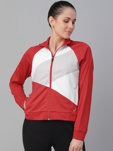 

ASICS Women White & Red Colourblocked Sporty Jacket
