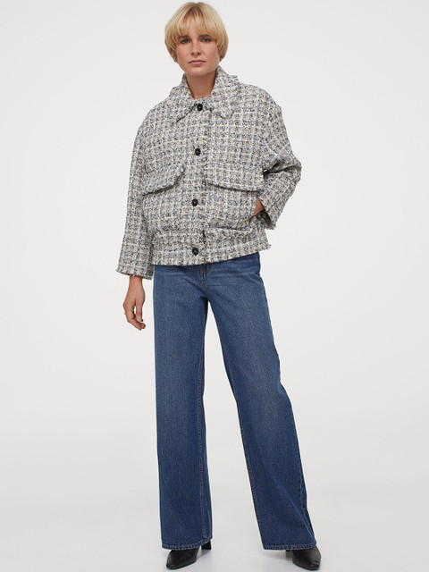 

H&M Women White & Grey Textured-Weave Jacket