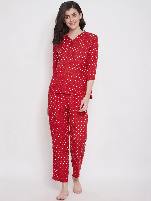 

Clovia Women Red & White Polka Dot Printed Night Suit