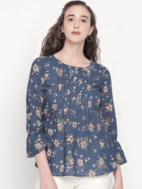 

Mesmerize Women Blue Floral Printed A-Line Top