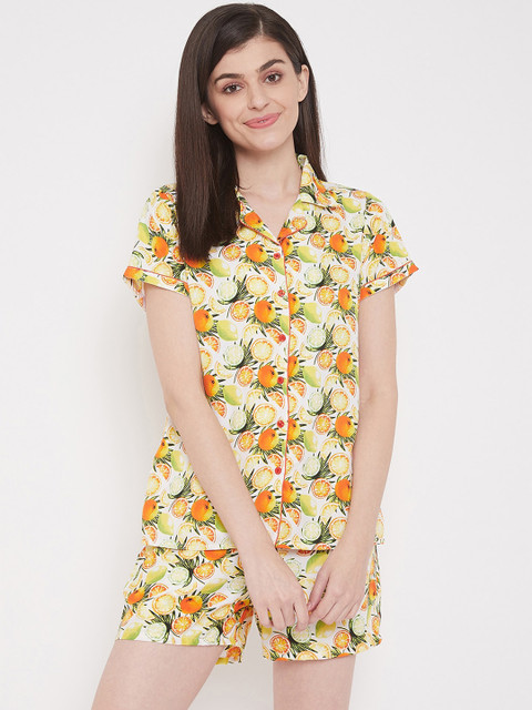

Clovia Women Orange Printed Night suit