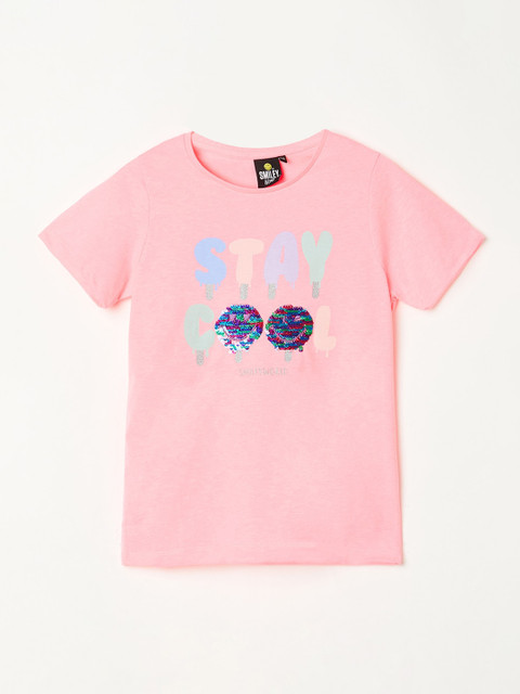 

Smiley World Girls Pink Printed Pure Cotton Top