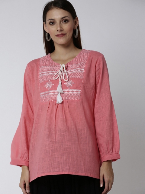 

Soch Women Pink & White Embroidered Tunic