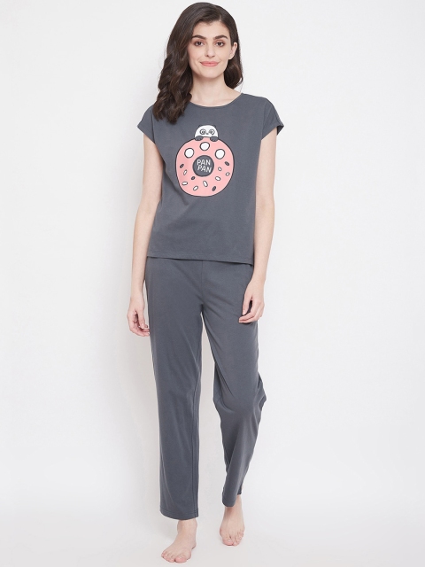

Clovia Women Grey Printed Night suit