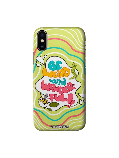

CelfieDesign Green & Pink Be Weird And Wonderful iPhone X Sustainable Case, Yellow