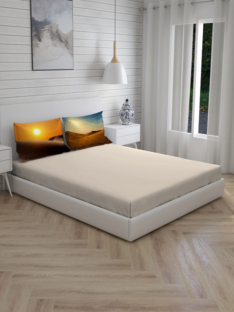 

Boutique Living India Beige & Brown Solid 200 TC Cotton 1 King Bedsheet With Digitally Printed 2 Pillow Covers