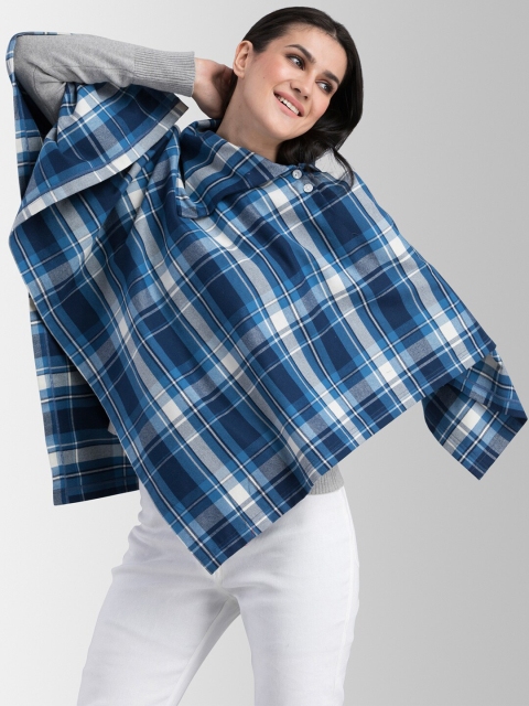 

FableStreet Women Blue Checked Poncho Sweater