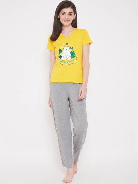 

Clovia Women Yellow & Grey Melange Printed Night Suit LS0413A073