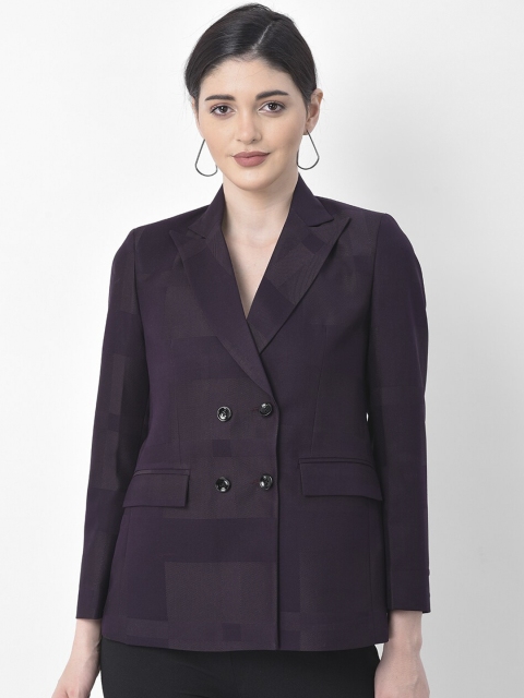 

AUDSTRO Women Purple Checked Double-Breasted Formal Blazer