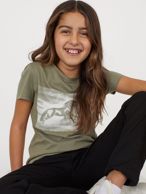 

H&M Girls Green Printed Jersey Top