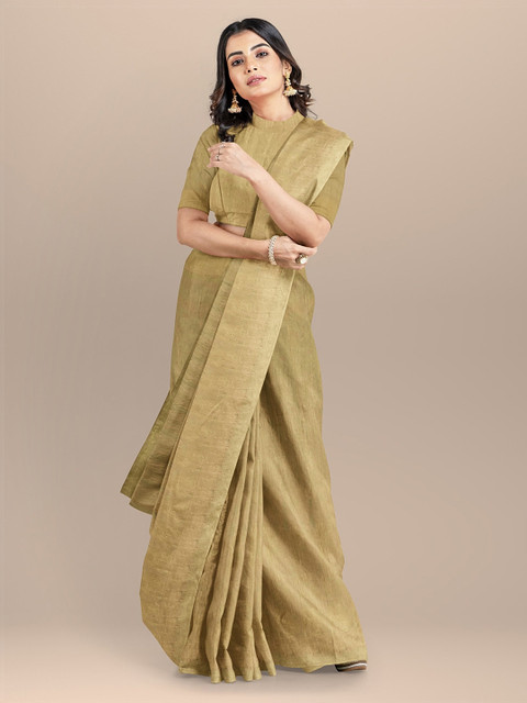 

BharatSthali Beige Pure Silk Woven Design Handloom Muga Sustainable Saree