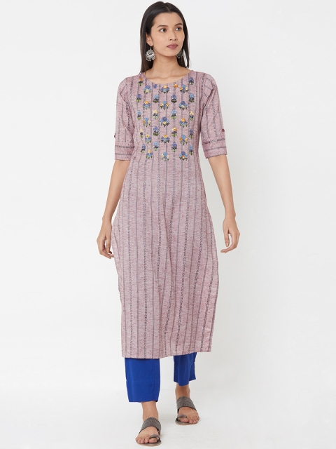 

FASHOR Women Pink Striped A-Line Kurta