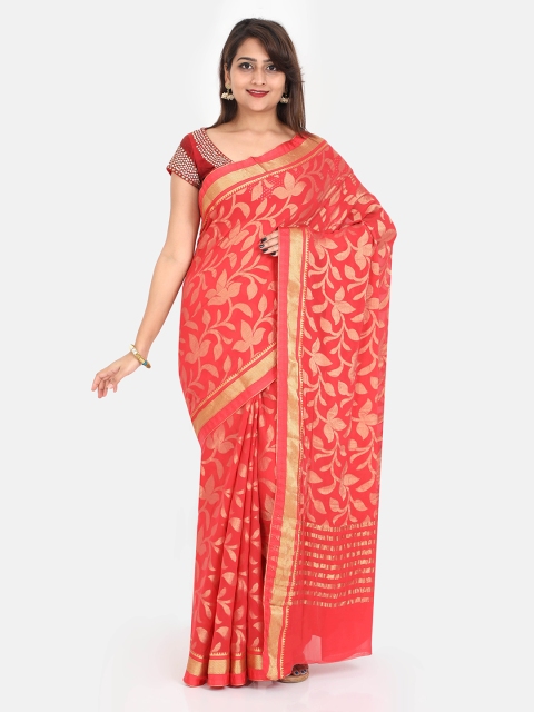 

SABOO COLLECTIONS Rust Woven Design Banarasi Saree