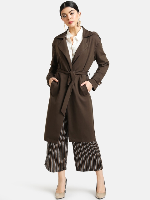 

Kazo Women Brown Solid Longline Trench Coat
