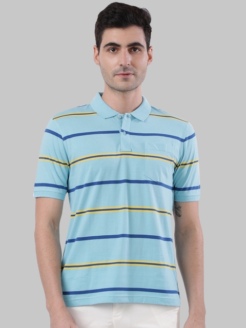 

Next Look Men Blue Striped Polo Collar T-shirt