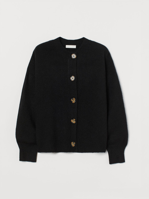 

H&M Women Black Solid Rib-Knit Cardigan