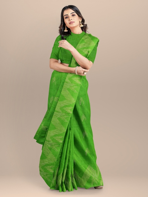 

BharatSthali Green Silk Cotton Woven Design Handloom Taant Saree