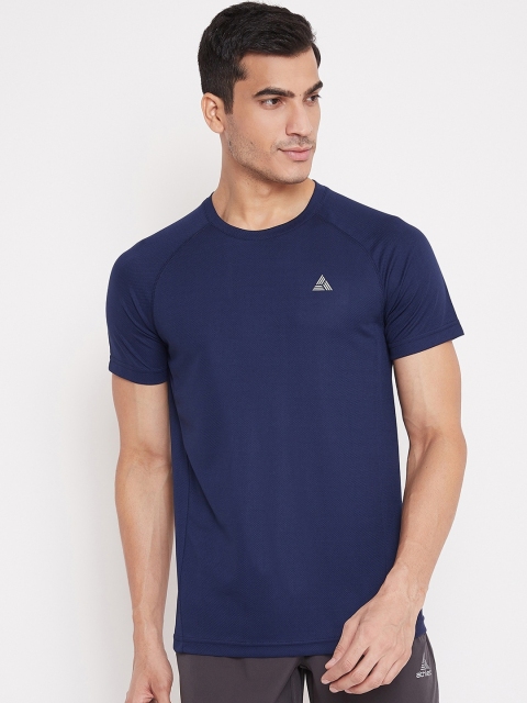 

Athleto Men Navy Blue Solid Round Neck T-shirt