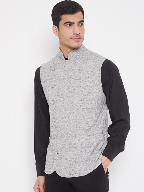 

Hypernation Men Grey Solid Pure Cotton Nehru Jacket