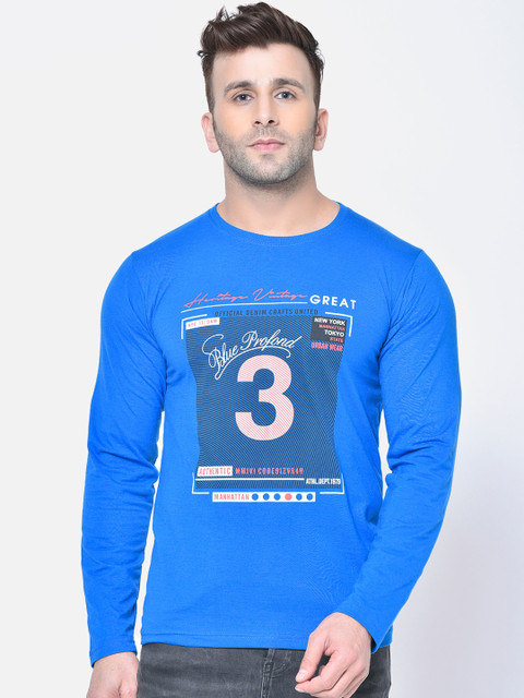 

Chkokko Men Blue & Pink Printed Round Neck T-shirt