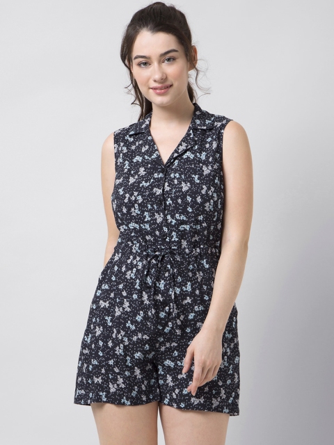 

FabAlley Women Black & Off-White Printed Playsuit