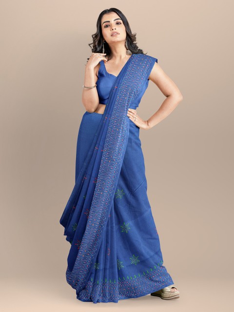 

BharatSthali Blue Silk Cotton Woven Design Taant Saree