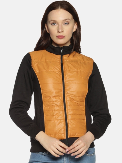 

Campus Sutra Women Black & Orange Colorblocked Windcheater Bomber Jacket