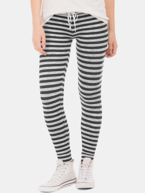 

Aeropostale Women Black & Grey Striped Ankle-Length Leggings
