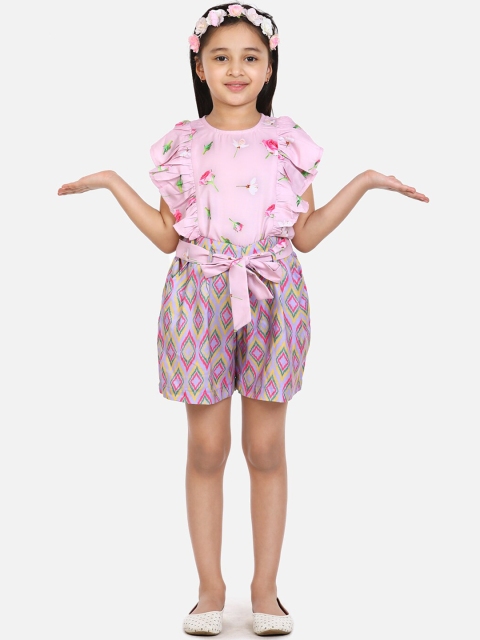 

LilPicks Girls Pink & Purple Printed Clothing Set