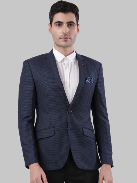 

Next Look Men Navy Blue Solid Super Slim-Fit Single-Breasted Formal Blazer