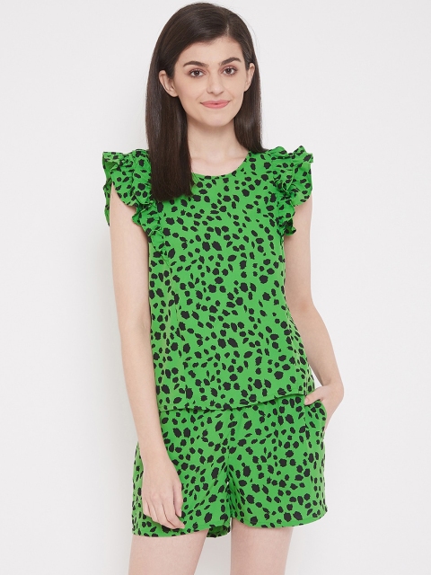 

Clovia Women Green & Black Animal Printed Night Suit