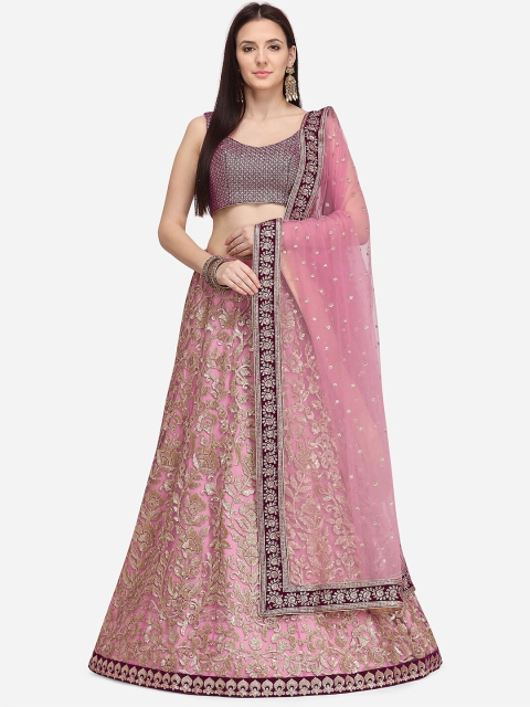 

NAKKASHI Women Pink & Maroon Semi-Stitched Lehenga Choli