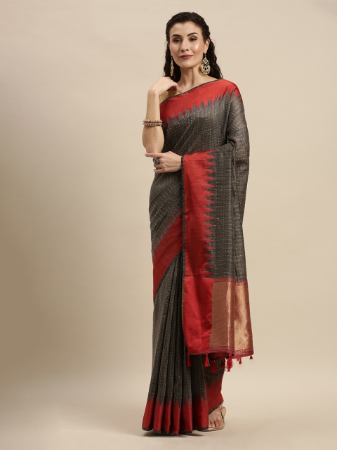 

Soch Grey & Red Cotton Blend Woven Design Saree
