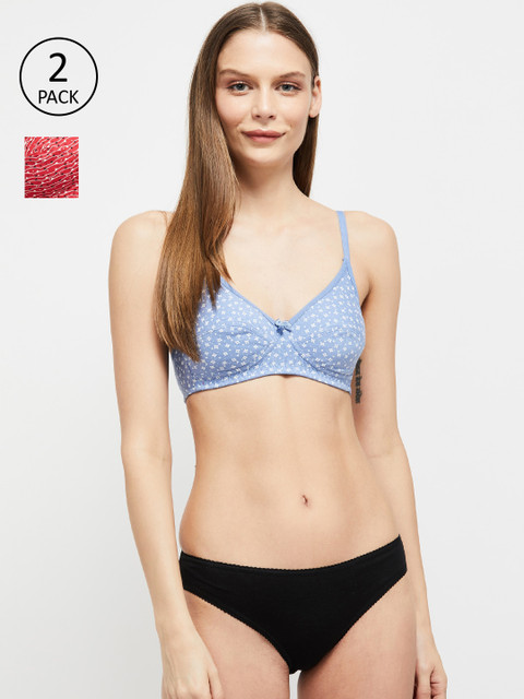 

max Pack Of 2 Printed Non-Wired Non-Padded T-shirt Bras SU202PKSCB04PINK, Blue