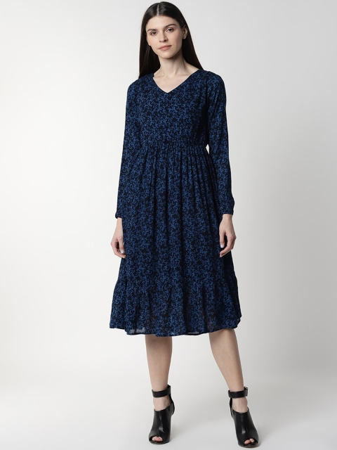 

FIVE STONES Women Blue Printed Fit and Flare Dress