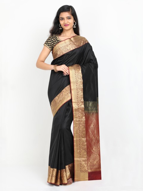 

SABOO COLLECTIONS Black Pure Silk Solid Dharmavaram Saree