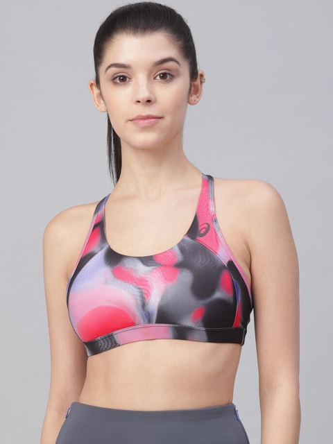 

ASICS Women Black & Pink Abstract Non-Wired Non-Padded Workout Bra 140939.1129