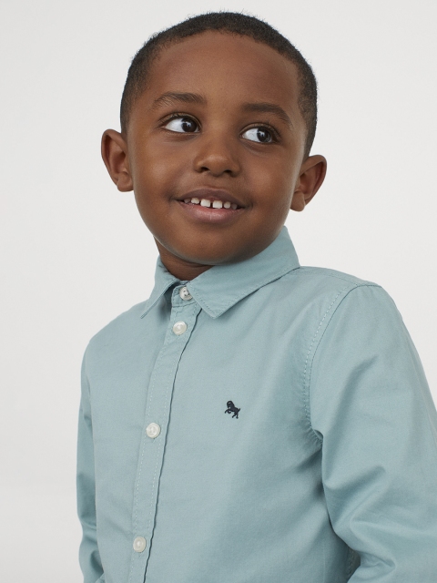 

H&M Boys Turquoise Blue Solid Cotton Shirt