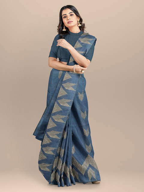 

BharatSthali Blue Woven Design Silk Cotton Saree