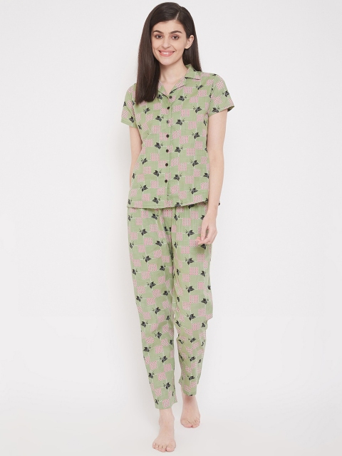 

Clovia Women Green & Pink Printed Night Suit