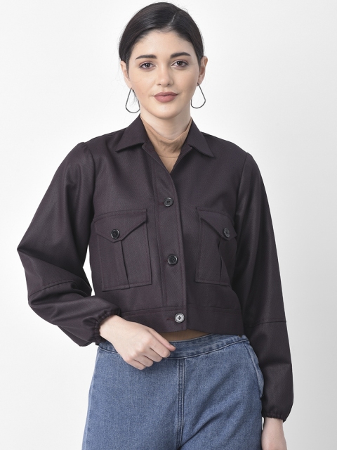

AUDSTRO Women Purple Solid Lightweight Tailored Crop Jacket