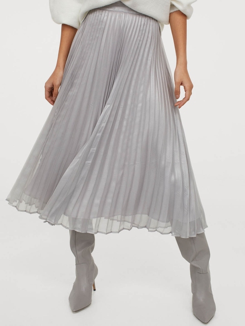 

H&M Women Silver-Coloured Pleated Skirt