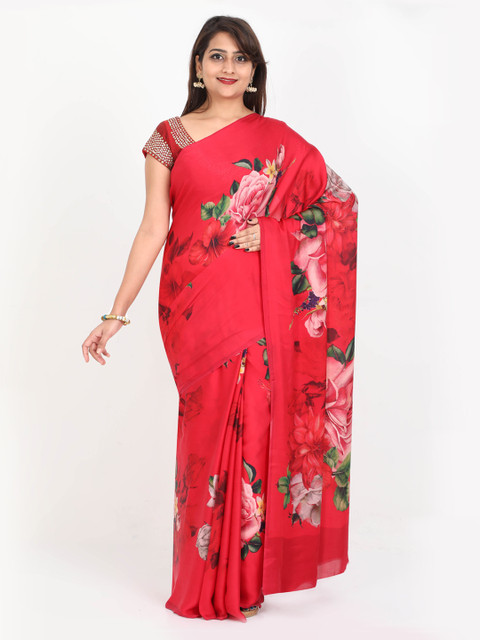 

SABOO COLLECTIONS Red Printed Saree