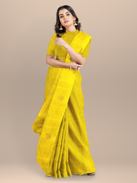 

BharatSthali Yellow Silk Cotton Woven Design Handloom Taant Saree