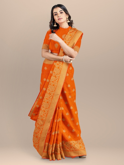 

BharatSthali Orange Silk Cotton Woven Design Banarasi Saree