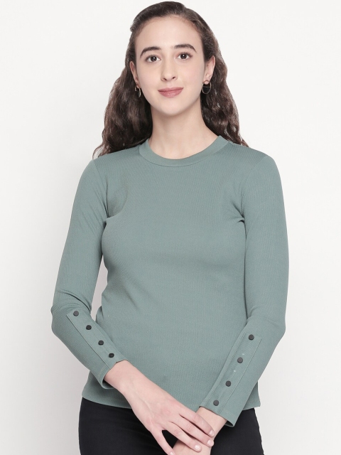 

Mesmerize Women Green Solid Fitted Top