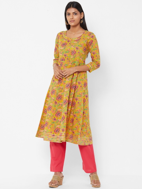

FASHOR Women Mustard Yellow Printed Kurta with Trousers