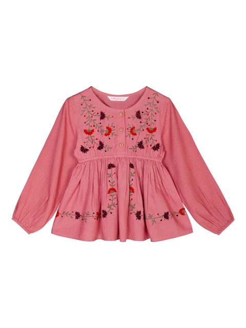 

Budding Bees Girls Pink & Black Embroidered Top With Leggings