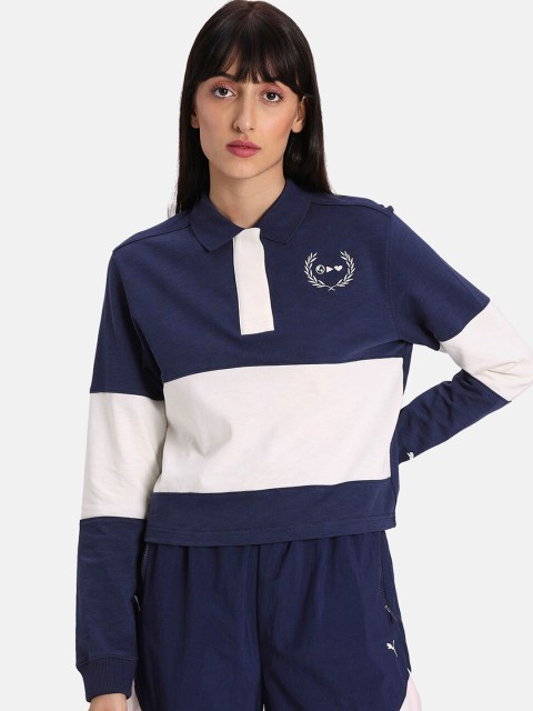 

Puma x SG RUGBY POLO Women Blue Colourblocked Polo Collar T-shirt